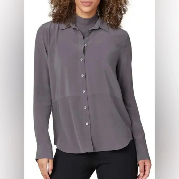 Spanx Low Maintenance Silk Button Down in Gray Size XS - Picture 2 of 8